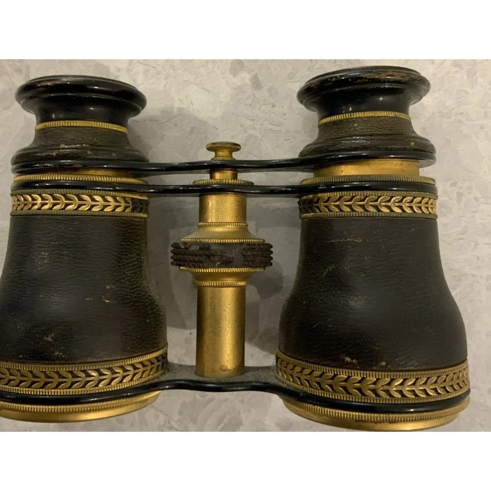 Antique France Style Brass & Black Opera Theater Glasses - Clear Lenses
